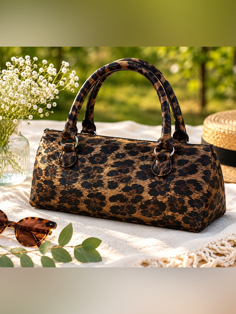 VTG Y2K Leopard Print Insulated Wine Clutch Bag Brown Cheetah  Handbag Glam Tote
